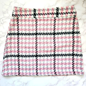 Topshop | Wool Blend Houndstooth Plaid A-Line Mini Skirt - Size US 8